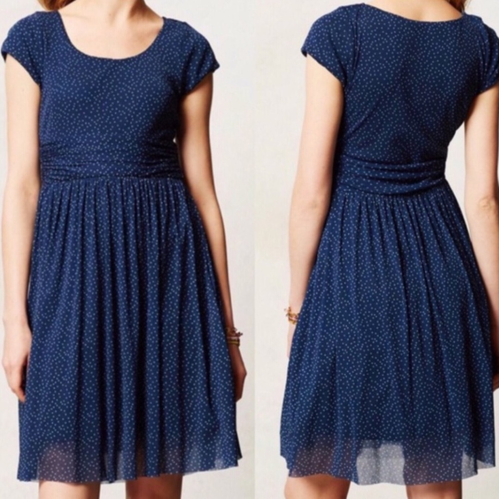 Anthropologie Navy Blue Polka Dot Mini Dress
